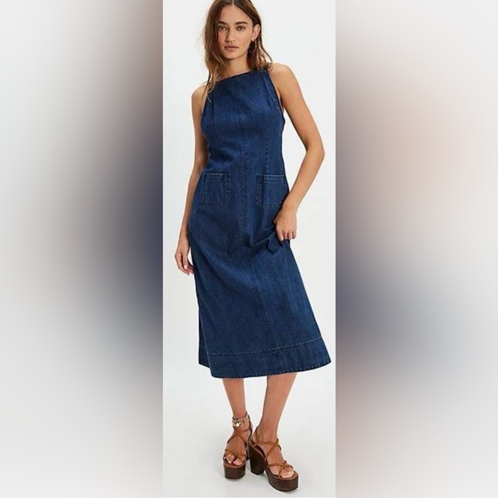 Free people dex denim midi dress NWT